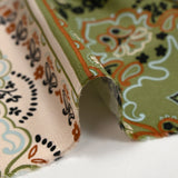Paisley printed viscose satin in ecru and khaki square