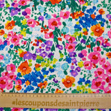 Crépon viscose lurex imprimé fleurs rose, vert et jaune fond blanc