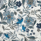 Coton matelassé double face Mayla fleurs bleu fond blanc au mètre