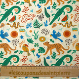 Coton imprimé animaux de la jungle fond écru