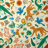 Coton imprimé animaux de la jungle fond écru