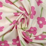 Coton imprimé les fleurs de Rose fond écru