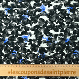 Crêpe Viscose Print Sketch of black and blue flowers