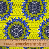 Zwolle blue ethnic print cotton yellow background