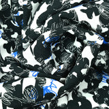 Crêpe Viscose Print Sketch of black and blue flowers