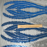 Tulle sequin plumes royales argent et bleu roi