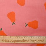 Velours de coton côtelé imprimé poire orange fond rose