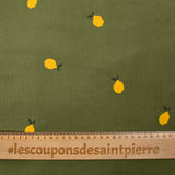 Velours de coton côtelé imprimé citron fond vert
