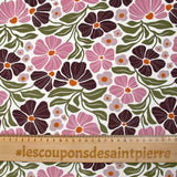 Velours de coton côtelé imprimé botanique rose sur fond blanc