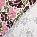 Velours de coton côtelé imprimé botanique rose sur fond blanc