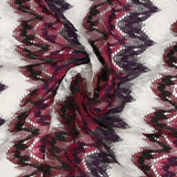 Raspberry, burgundy purple and white herringbone crochet knit