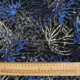 Maille crêpe imprimée feu d'artifice bleu fond noir