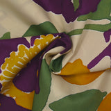 Coton imprimé fleurs orange et violet fond beige