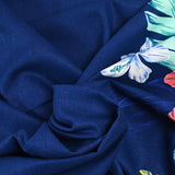 Lin viscose imprimé fleurs en base fond marine