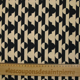Punto crepé estampado rayas círculos negro y beige