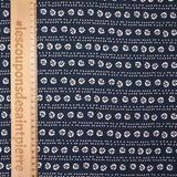 Lin viscose imprimé fleurs et pointillé rayé fond marine
