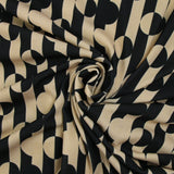 Punto crepé estampado rayas círculos negro y beige
