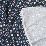 Lin viscose imprimé fleurs et pointillé rayé fond marine