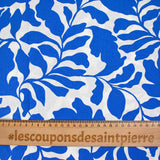 Lin viscose imprimé feuillage bleu fond blanc