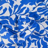 Lin viscose imprimé feuillage bleu fond blanc