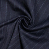 Striped wool blend flannel suit fabric with navy blue background