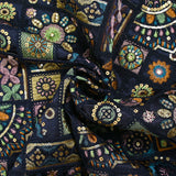 Satin lourd brodé et sequins patchwork fond marine au mètre