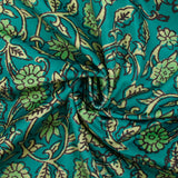 Velours ras imprimé fleurs block print fond turquoise
