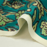 Velours ras imprimé fleurs block print fond turquoise
