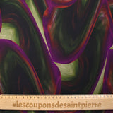 Twill de viscose imprimé ondes de feuilles vert et violet