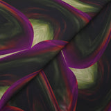 Twill de viscose imprimé ondes de feuilles vert et violet