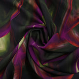 Twill de viscose imprimé ondes de feuilles vert et violet