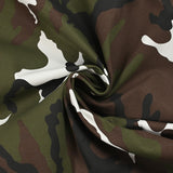 Satin de coton élasthanne militaire marron et kaki fond blanc
