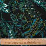 Twill de viscose imprimé cachemire turquoise et kaki fond noir