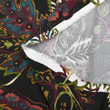 Twill de viscose imprimé cachemire lie de vin, kaki et ocre fond noir