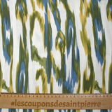 Crêpe viscose imprimé ondes abstraites vert et bleu fond blanc