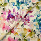 Lin viscose imprimé aquarelle florale fond ficelle