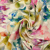 Lin viscose imprimé aquarelle florale fond ficelle