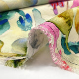 Lin viscose imprimé aquarelle florale fond ficelle