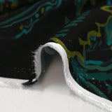 Twill de viscose imprimé cachemire turquoise et kaki fond noir