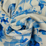 Lin viscose imprimé brume botanique bleu