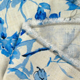 Lin viscose imprimé brume botanique bleu