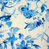 Lin viscose imprimé brume botanique bleu