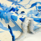 Lin viscose imprimé brume botanique bleu