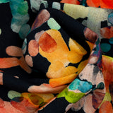 Viscose linen printed with multicolored balloons on navy background