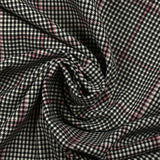 Polyviscose prince-de-galles ligne rose fond noir et blanc