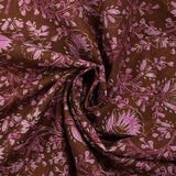 Coton indien imprimé liane de fleurs lilas fond marron