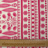 Viscose imprimée broderie d'Oaxaca fuchsia fond blanc cassé