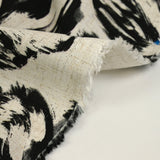 Viscose linen flower print with black brush on ecru background
