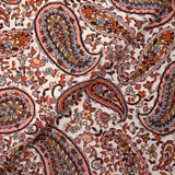 Crêpe viscose imprimé cachemire vieux rose et marron fond écru