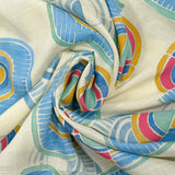 Viscose tissée imprimée arc en demi-cercle fond écru